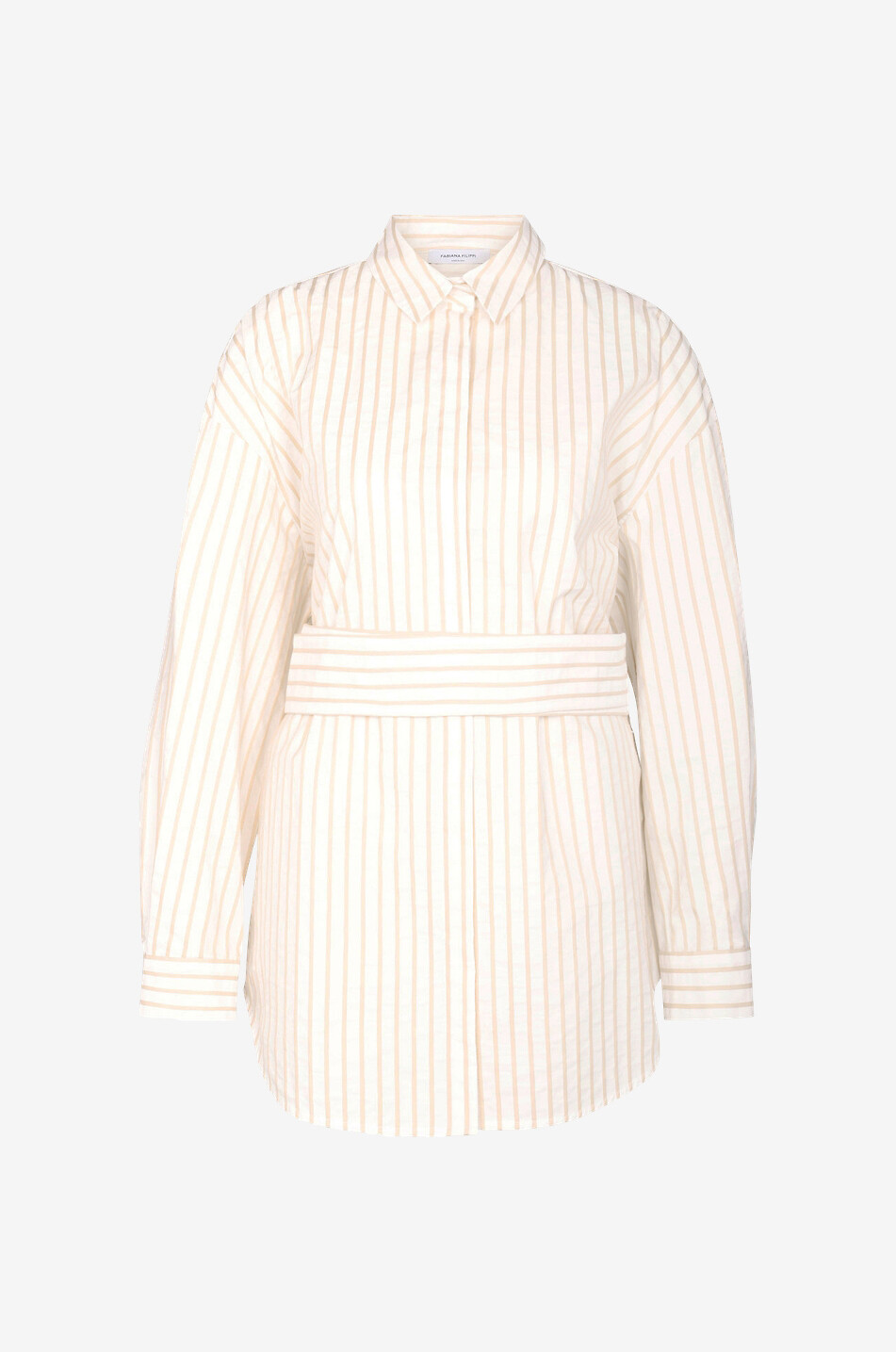 Striped belted poplin shirt