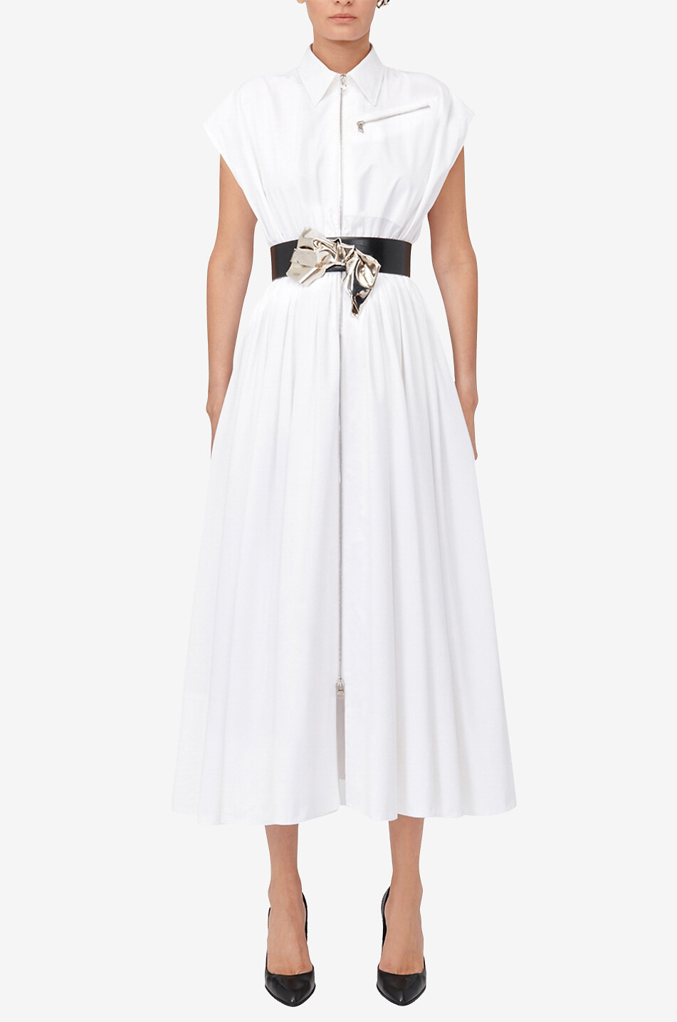 ALEXANDER McQUEEN Robe zippée midi en popeline Dropped Shoulder Femme BLANC 4