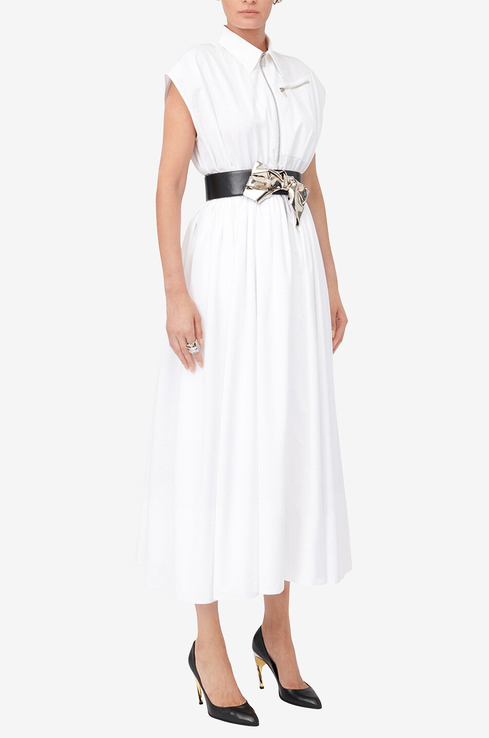 ALEXANDER McQUEEN Robe zippée midi en popeline Dropped Shoulder Femme BLANC 5