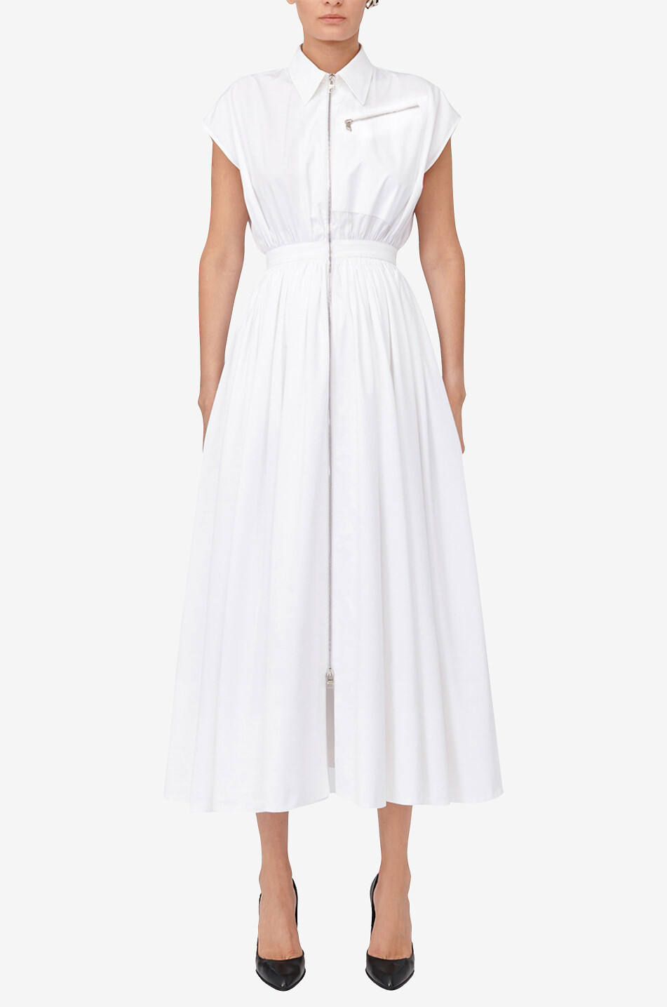 ALEXANDER McQUEEN Robe zippée midi en popeline Dropped Shoulder Femme BLANC 3