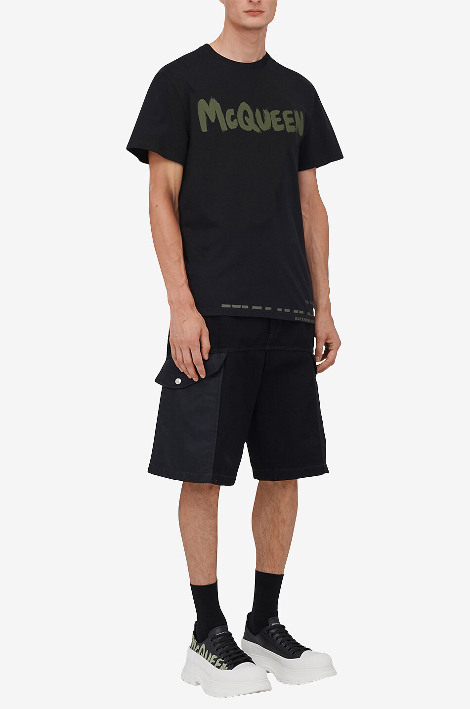 ALEXANDER McQUEEN Hybrid denim cargo shorts Men BLACK 3