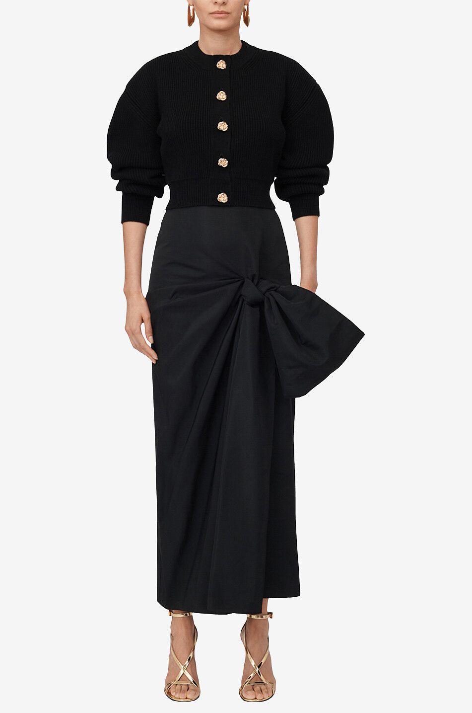 Balloon Sleeve cropped cinched wool and cashmere cardigan