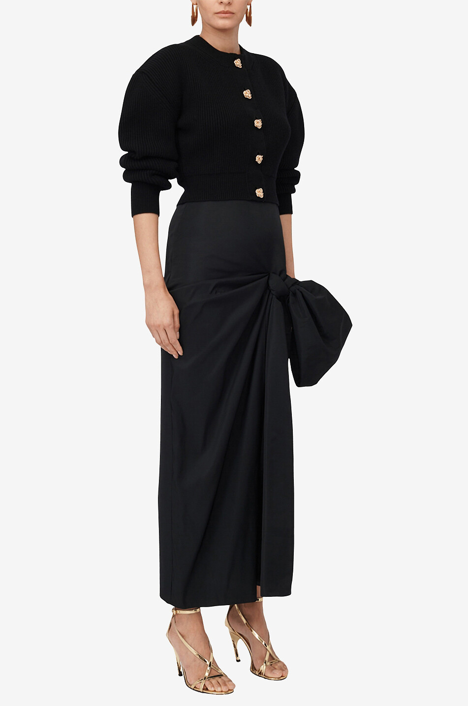 Balloon Sleeve cropped cinched wool and cashmere cardigan