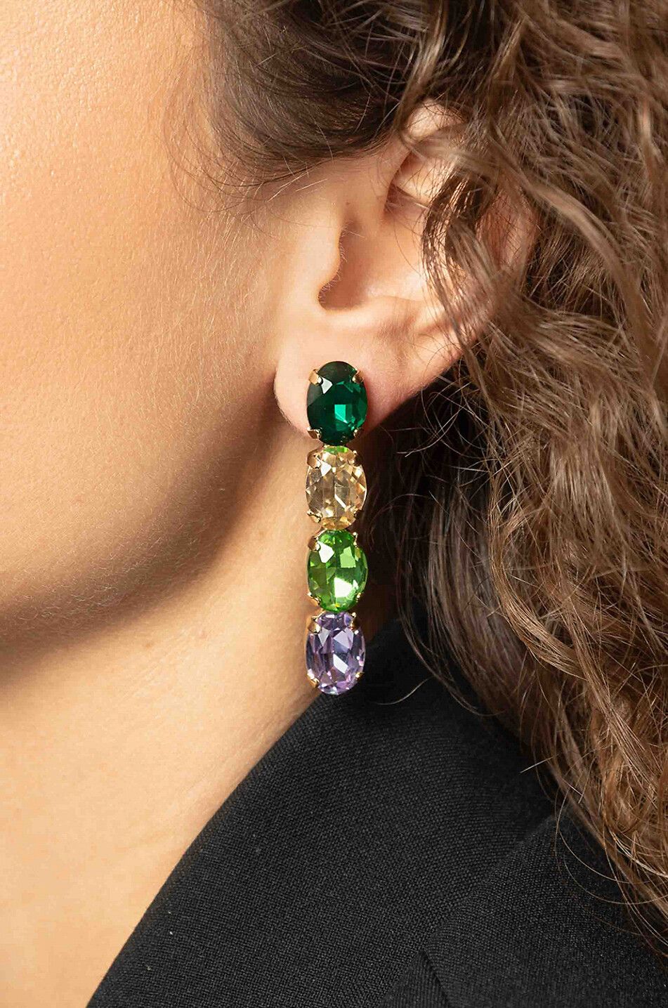 LOTT.GIOIELLI Boucles d'oreilles à strass Maudi Oval Waterfall S Femme Incolore 2