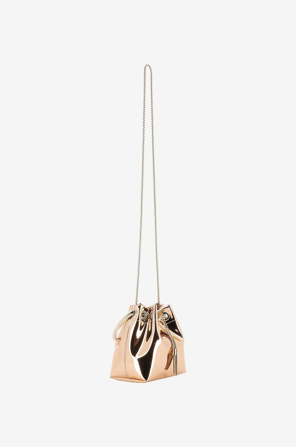 JIMMY CHOO Mini sac seau en tissu effet miroir Bon Bon Femme ROSE CLAIR 5