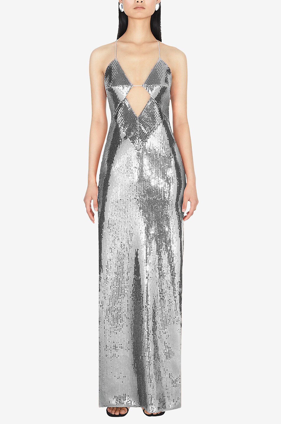 GALVAN LONDON Kite sequin maxi dress with plunging V-neck Women SILVER 2