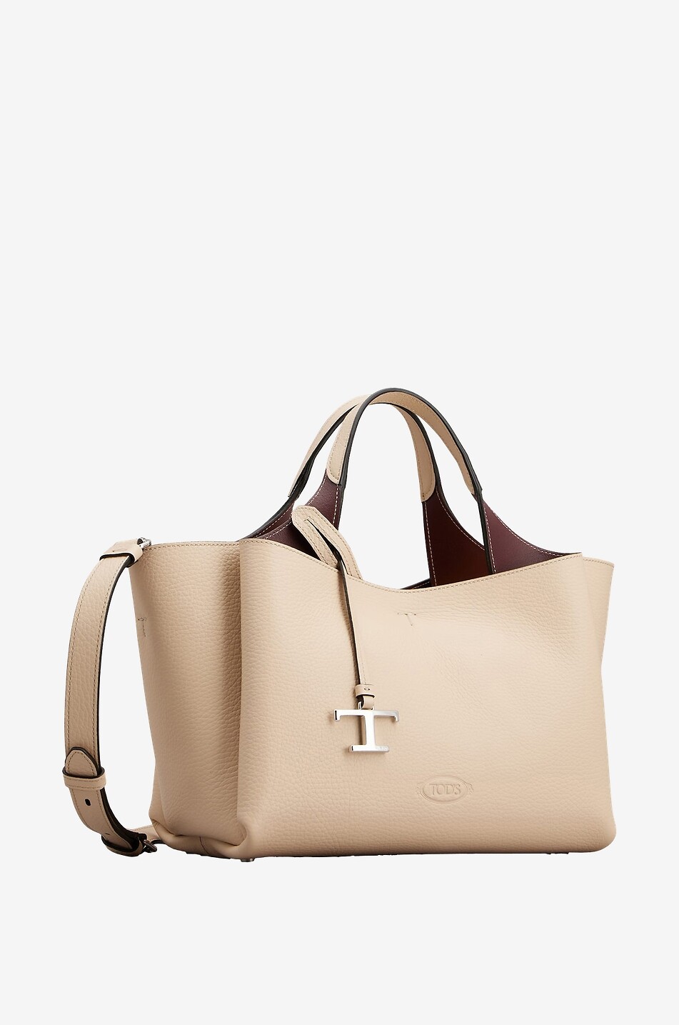 TOD'S T Timeless mini grained leather tote bag Women BEIGE 2