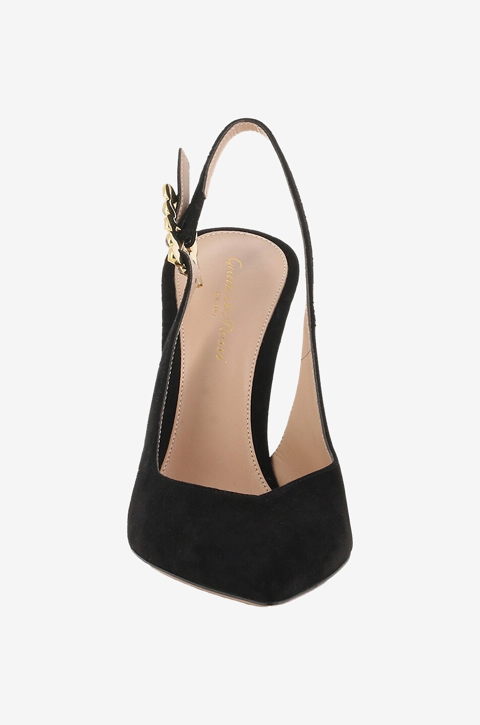 Escarpins en daim à bride arriére et talon bijou 95