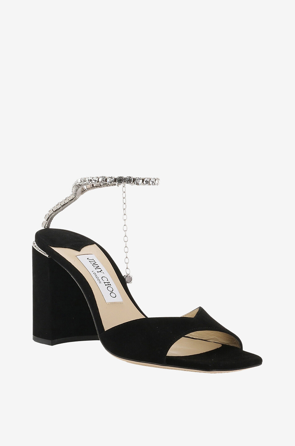 JIMMY CHOO Sandalen aus Wildleder und Kristallen Saeda Block Heel 85 Damen SCHWARZ 1