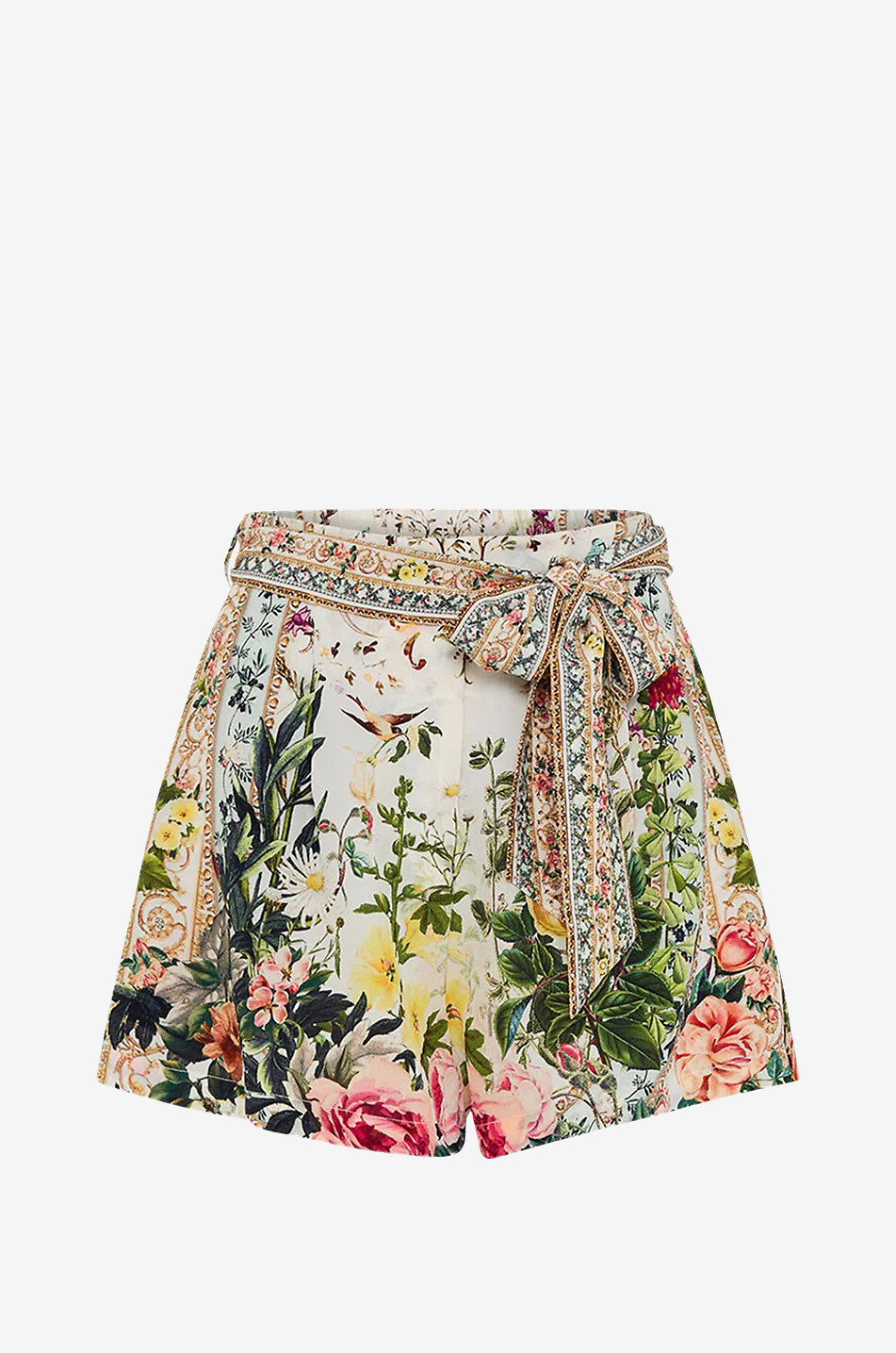 Renaissance Romance silk shorts with front tucks