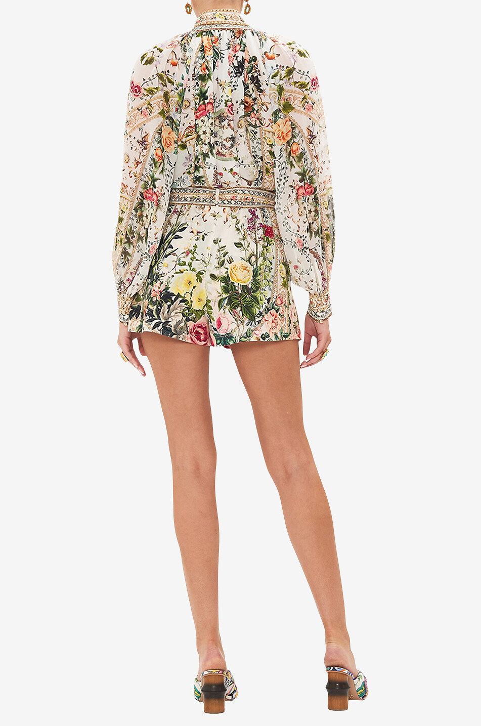 Renaissance Romance silk shorts with front tucks