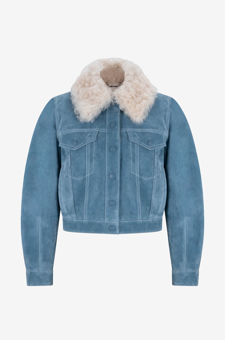 Suede and shearling cropped jacket with rounded sleeves