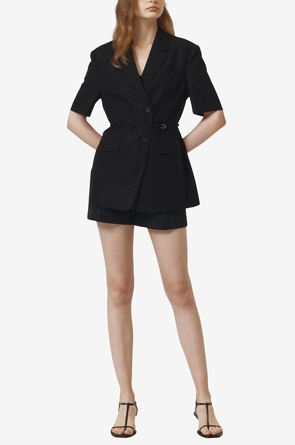 DUNST Belted linen blazer Women BLACK 3