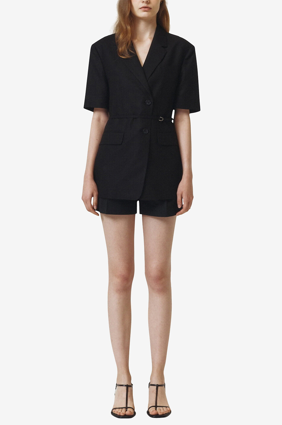 DUNST Belted linen blazer Women BLACK 4