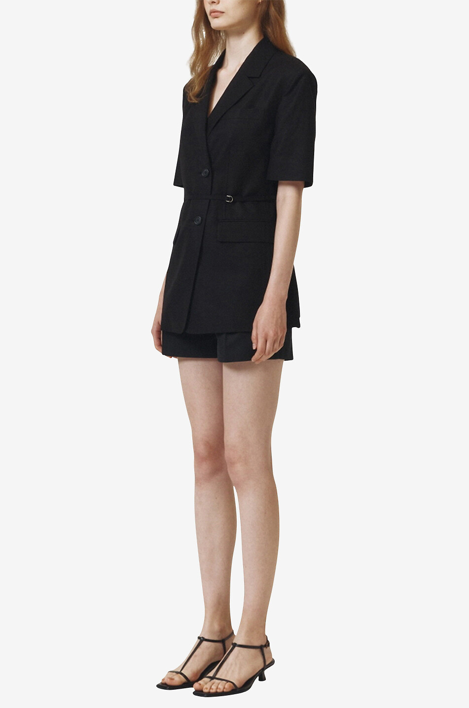 DUNST Belted linen blazer Women BLACK 5