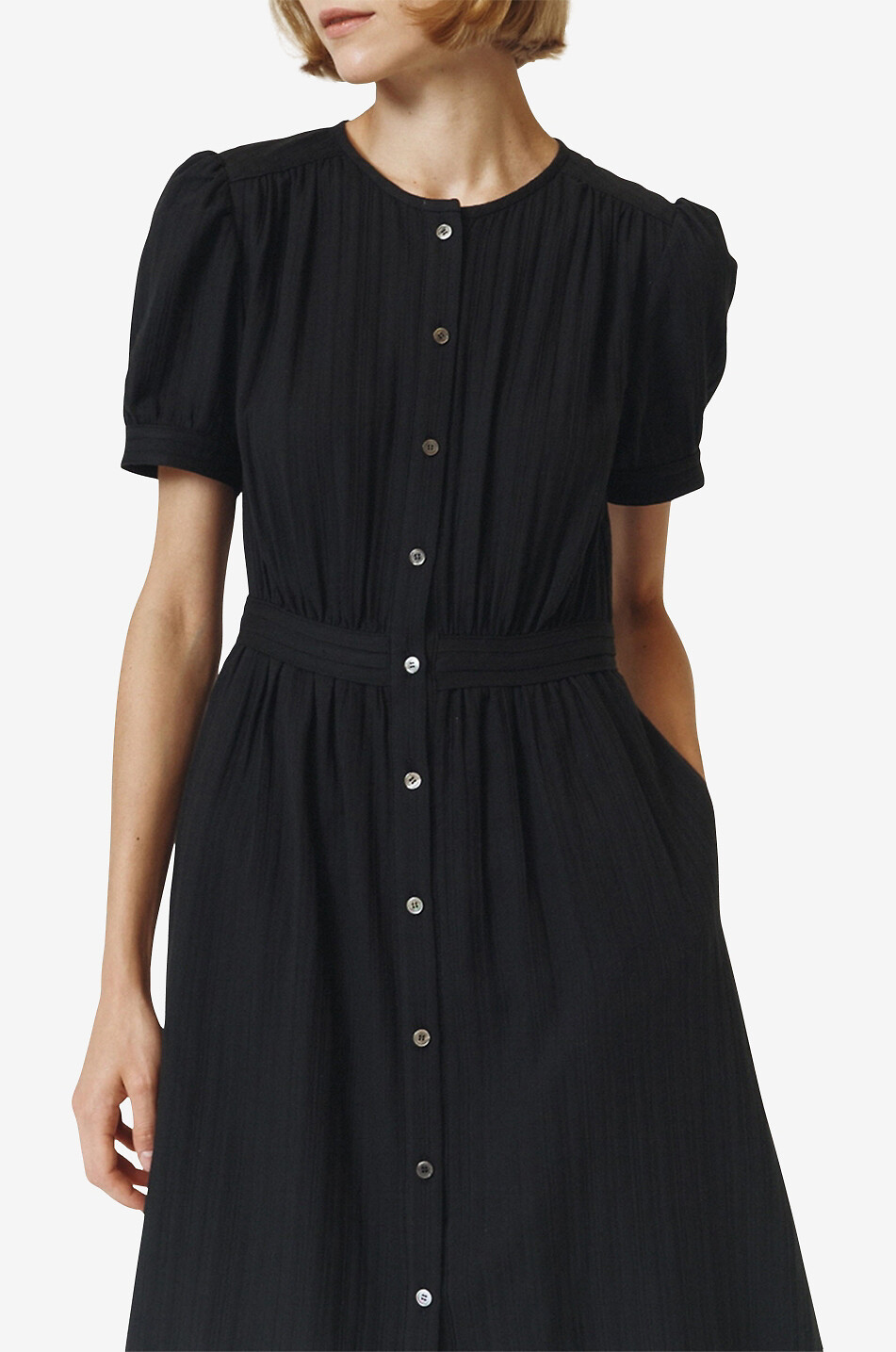 DUNST Robe midi à smocks Femme NOIR 6