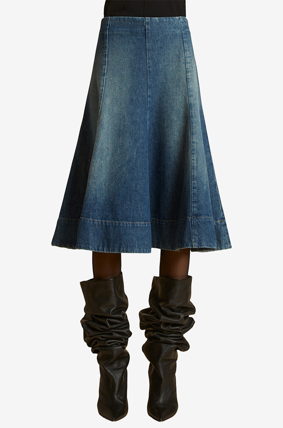 KHAITE Ausgestellter Denim-Midirock The Lennox Archer Damen BLAU 3
