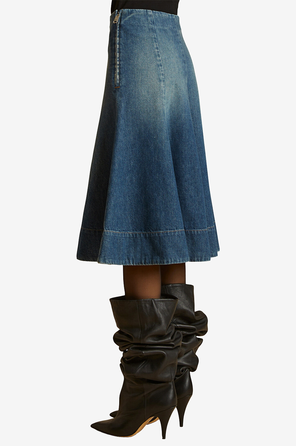 KHAITE Ausgestellter Denim-Midirock The Lennox Archer Damen BLAU 5