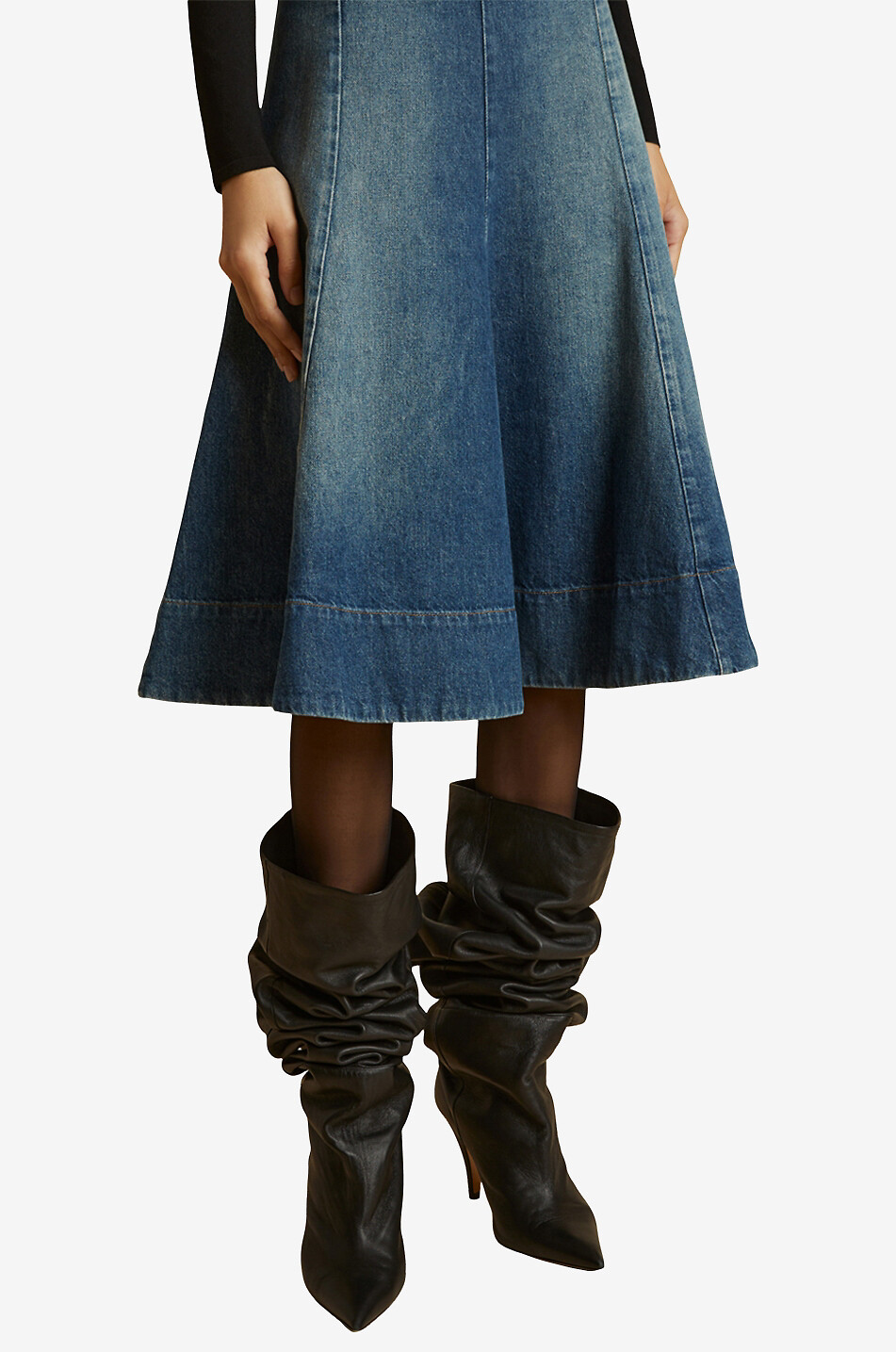KHAITE Ausgestellter Denim-Midirock The Lennox Archer Damen BLAU 4