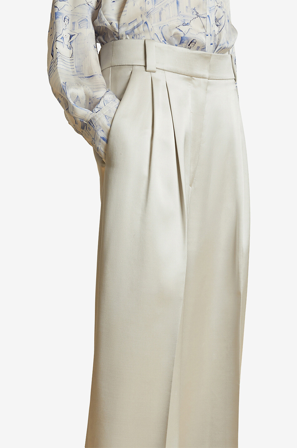 KHAITE The Simone wide-leg high-rise satin trousers Women LIGHT GREY 4