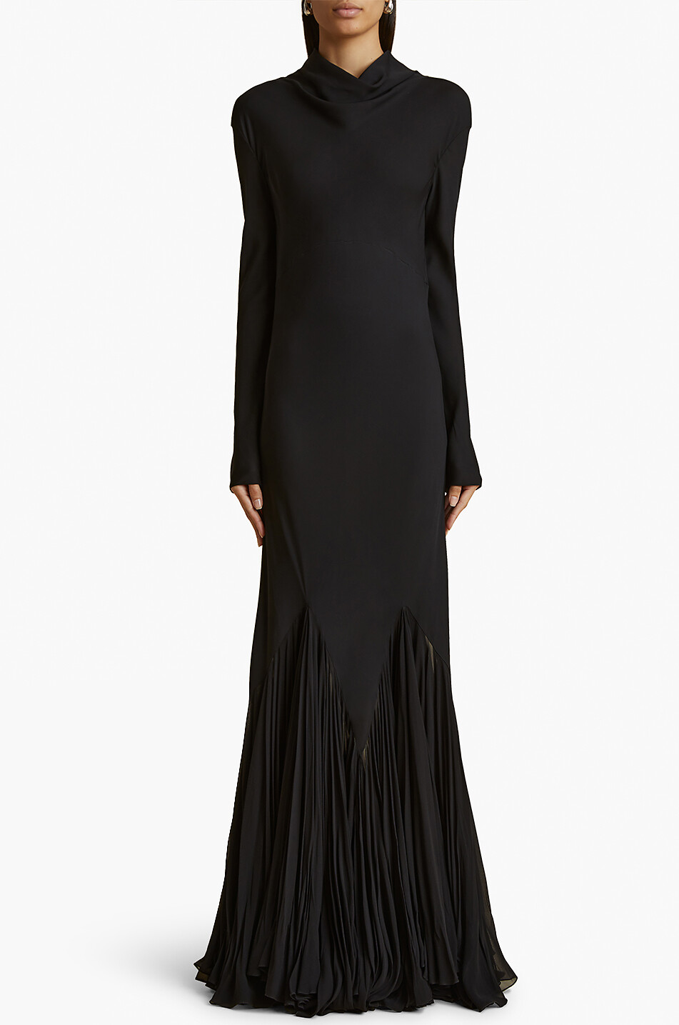 KHAITE The Metin long silk dress with pleated details Women BLACK 7