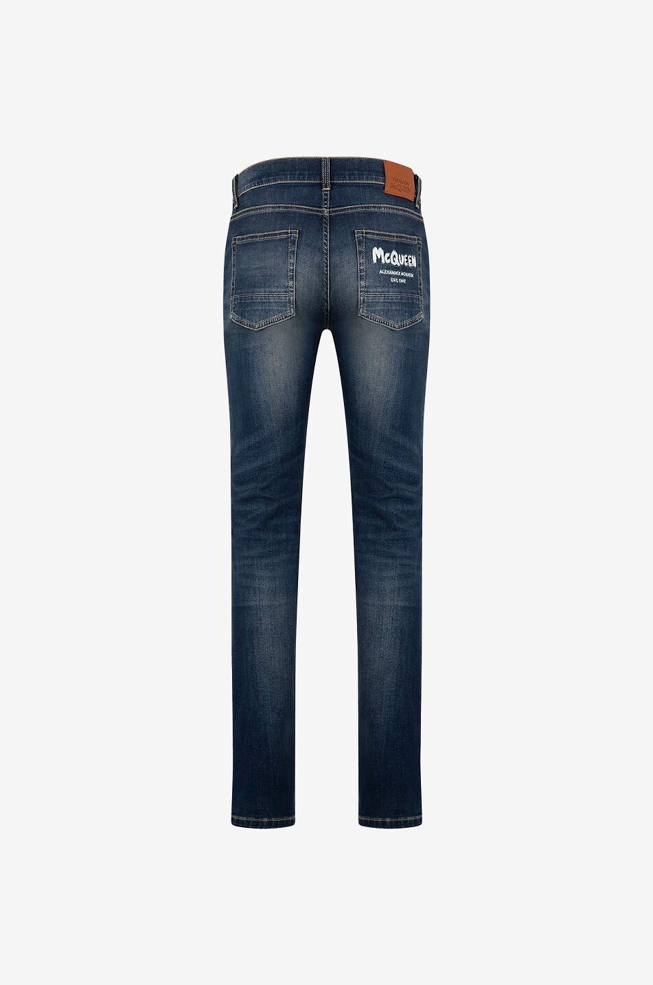 Ausgewaschene bestickte Slim-Fit-Jeans McQUEEN Graffiti