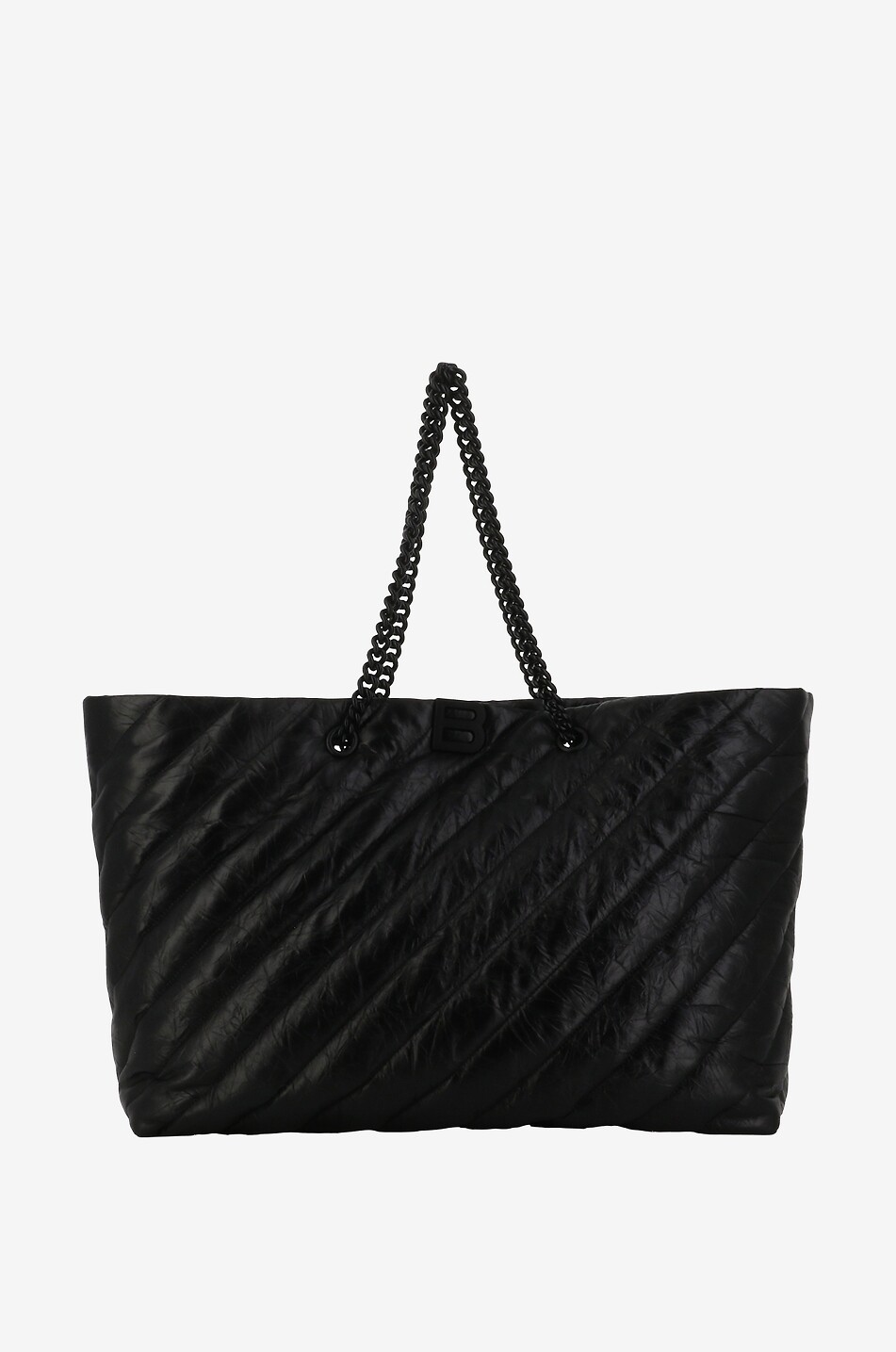 BALENCIAGA Sac cabas en cuir froissé matelassé Crush Carry All L Femme NOIR 1