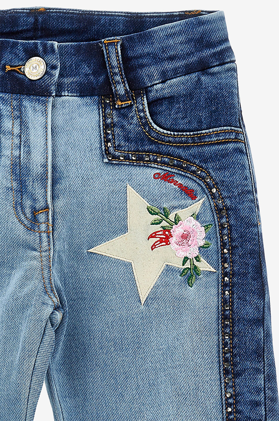 MONNALISA Jean droit bicolore brodé fille Rodeo Fille BLEU 3