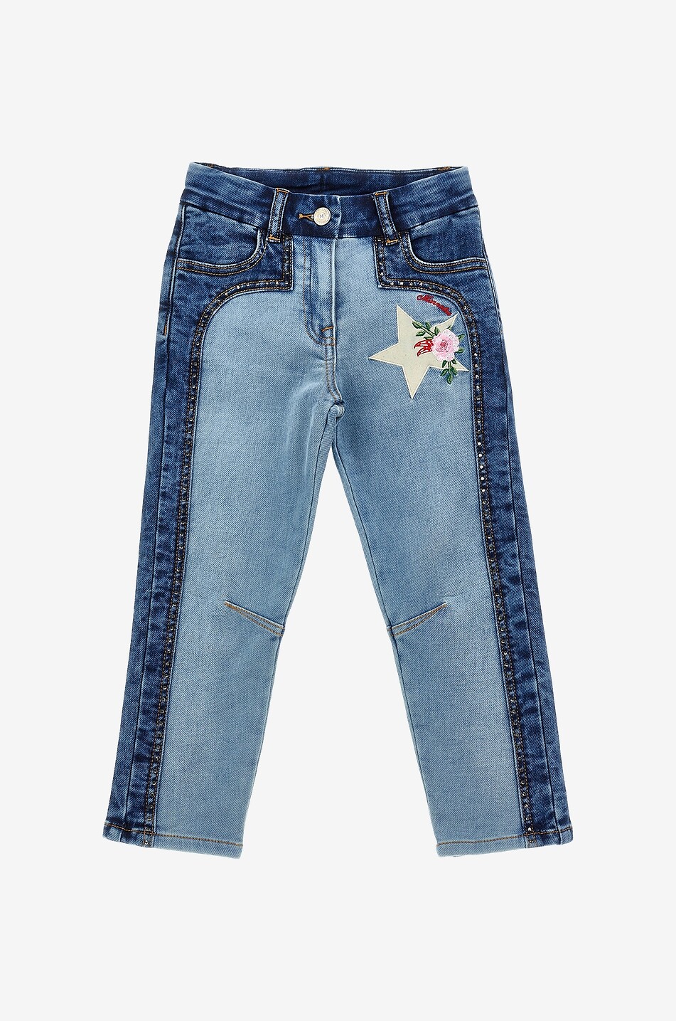 Zweifarbige bestickte gerade Mädchenjeans Rodeo