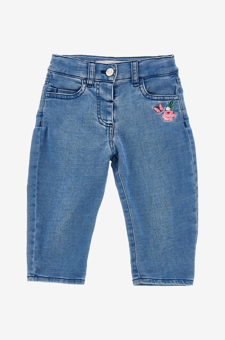 Tulle adorned embroidered baby denim leggings