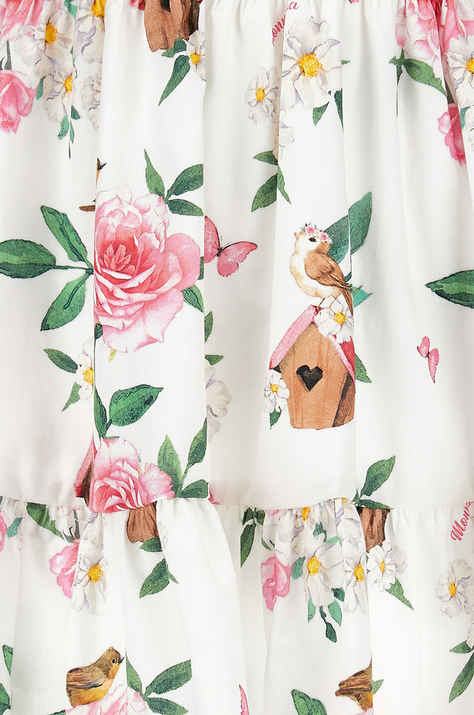MONNALISA Romantic Garden Bird Houses poplin baby dress Baby MULTI COLOURED 4
