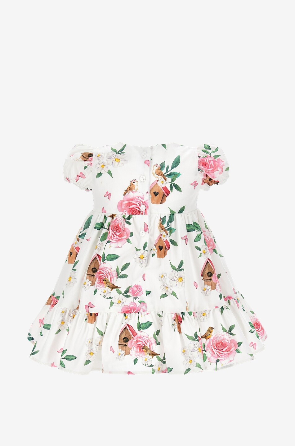 MONNALISA Romantic Garden Bird Houses poplin baby dress Baby MULTI COLOURED 2