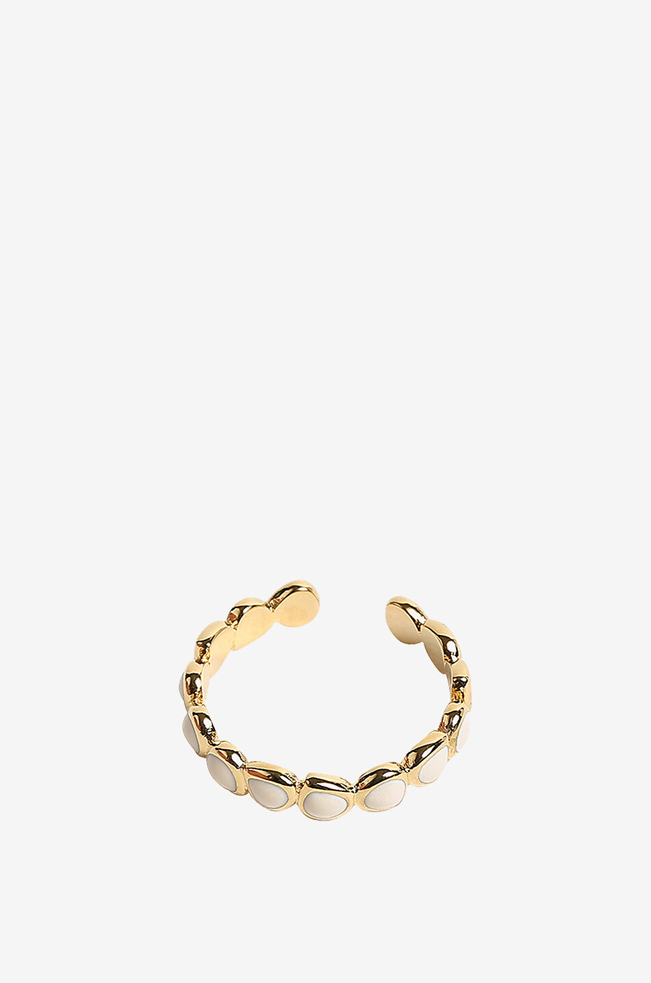 Lumi open golden ring adorned with white enamel