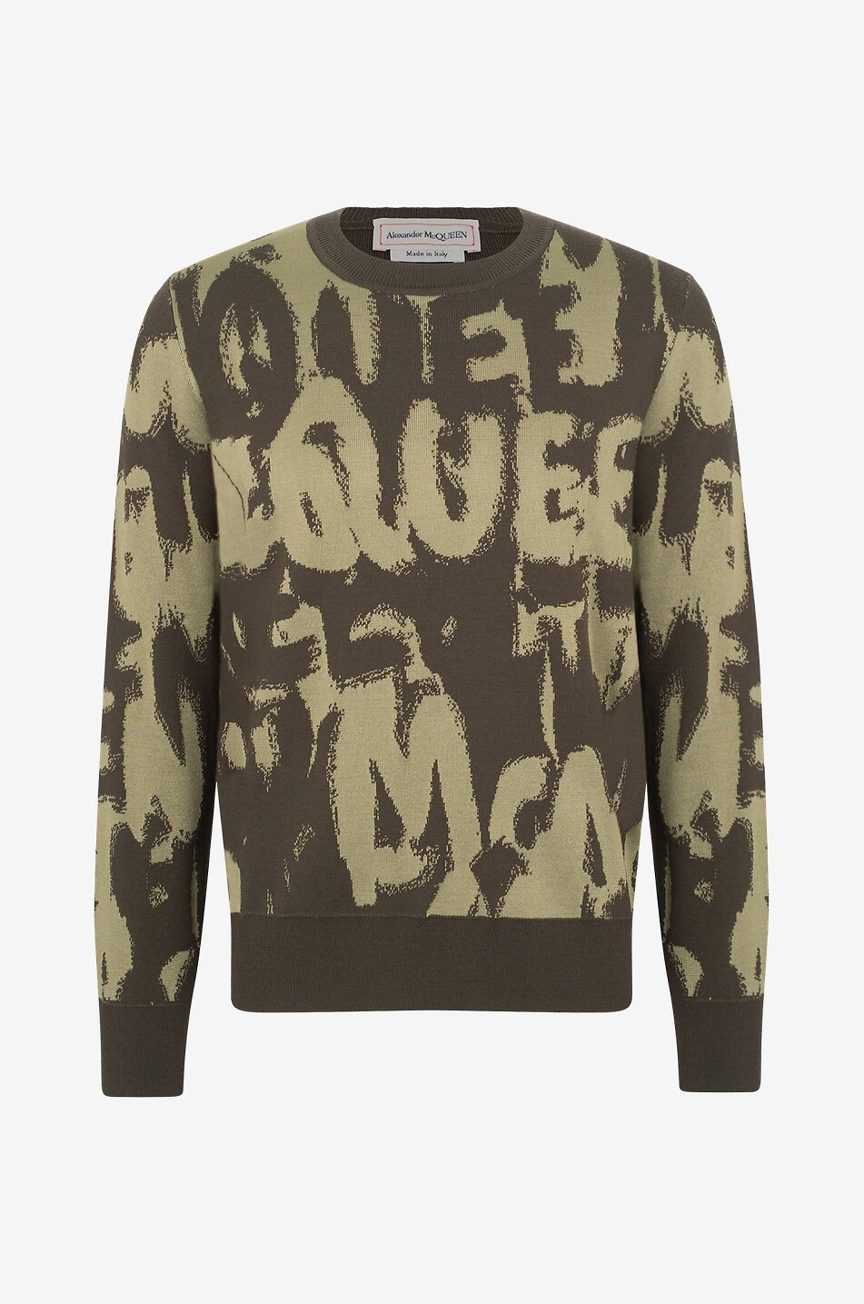 ALEXANDER McQUEEN Pull jacquard fin McQUEEN Graffiti Homme KAKI 1