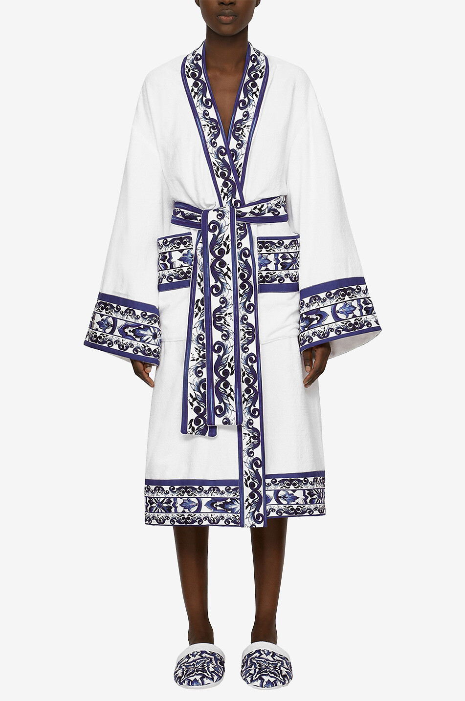 DOLCE & GABBANA Frottee-Bademantel Blu Mediterraneo Damen WEISS 3