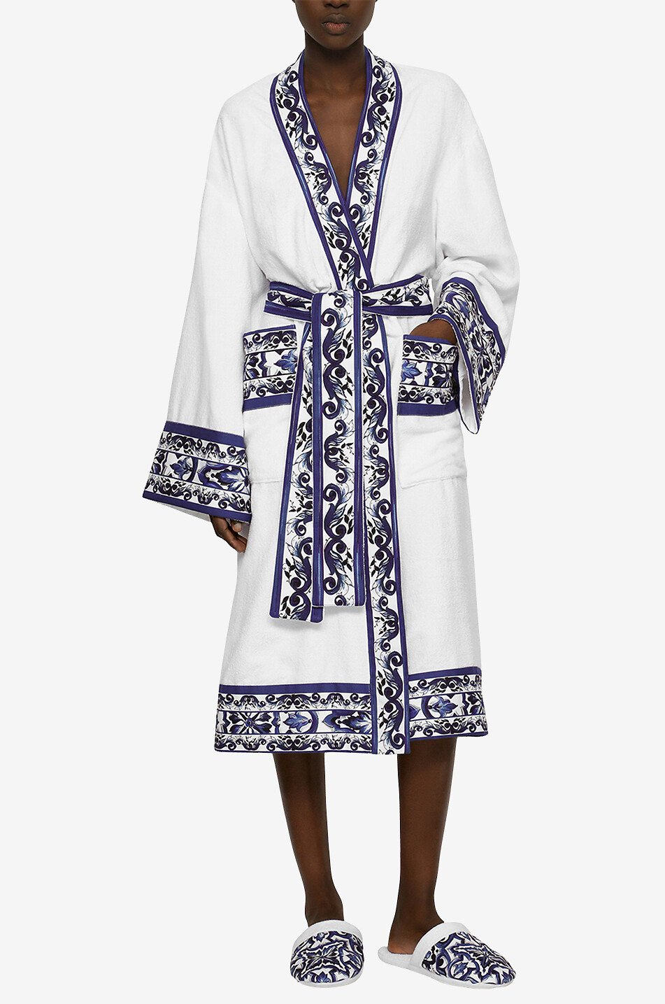 DOLCE & GABBANA Frottee-Bademantel Blu Mediterraneo Damen WEISS 4