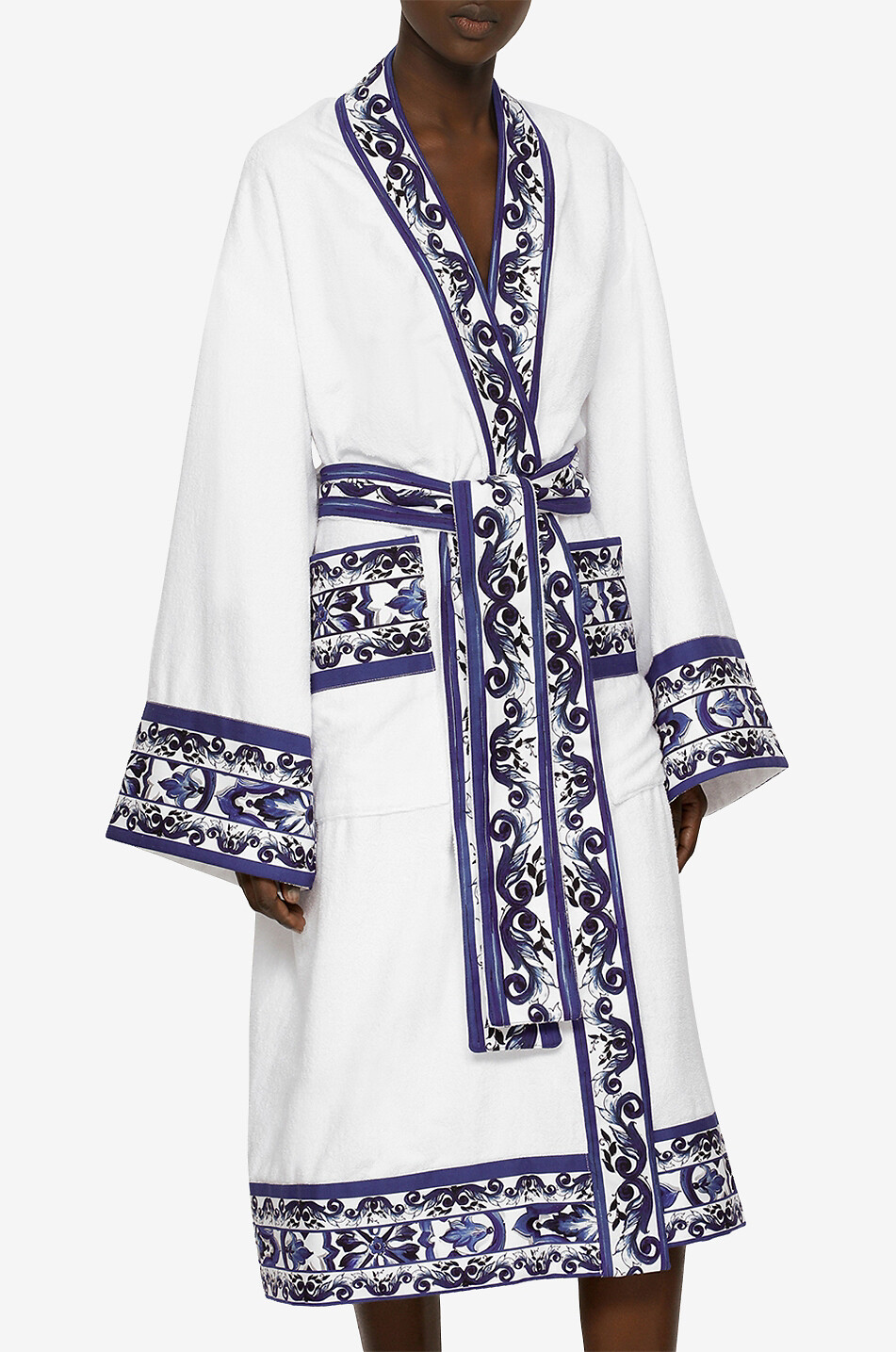 DOLCE & GABBANA Frottee-Bademantel Blu Mediterraneo Damen WEISS 5