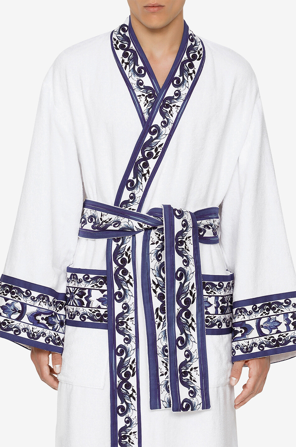 DOLCE & GABBANA Frottee-Bademantel Blu Mediterraneo Damen WEISS 9