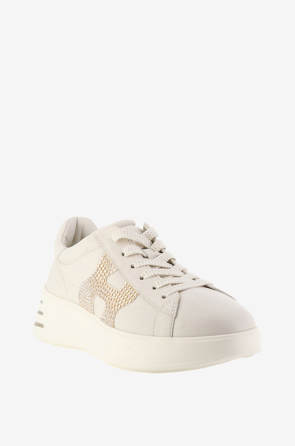 HOGAN Hogan Rebel crystal clad leather wedge sneakers Women BEIGE 1