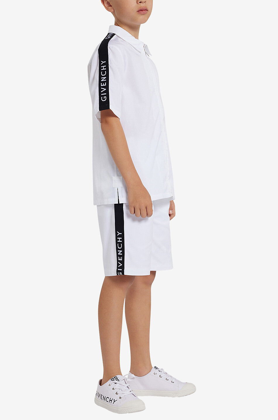 GIVENCHY Jungen-Kurzarm-Hemd mit Zip Logo Tape Junge WEISS 3