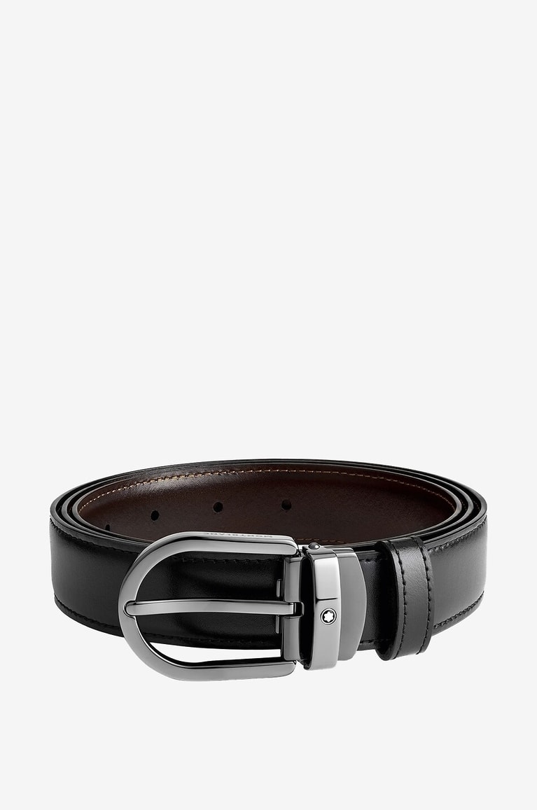 MONTBLANC Horseshoe Buckle reversible smooth leather belt - 30 mm Men BLACK 1