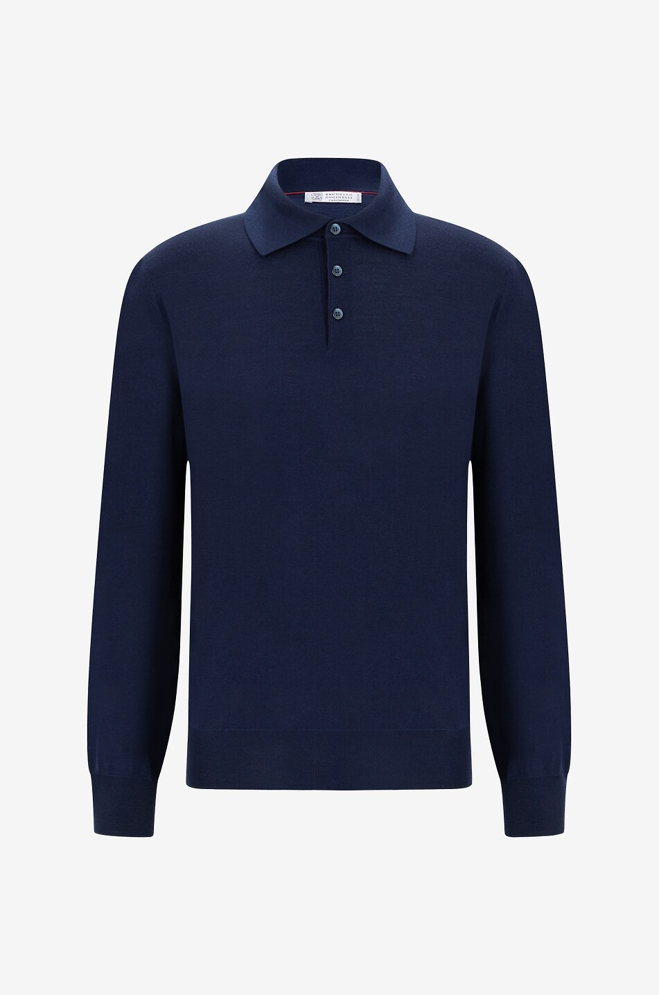 BRUNELLO CUCINELLI Woll- und Kaschmir-Strick-Langarm-Polohemd Herren MITTELBLAU 1