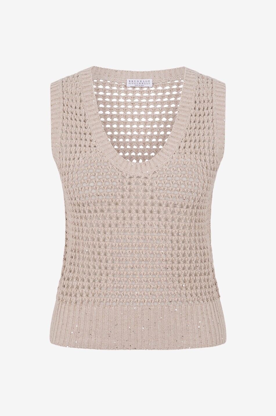 BRUNELLO CUCINELLI Dazzling Net sleeveless cotton openwork jumper Women CAMEL 1