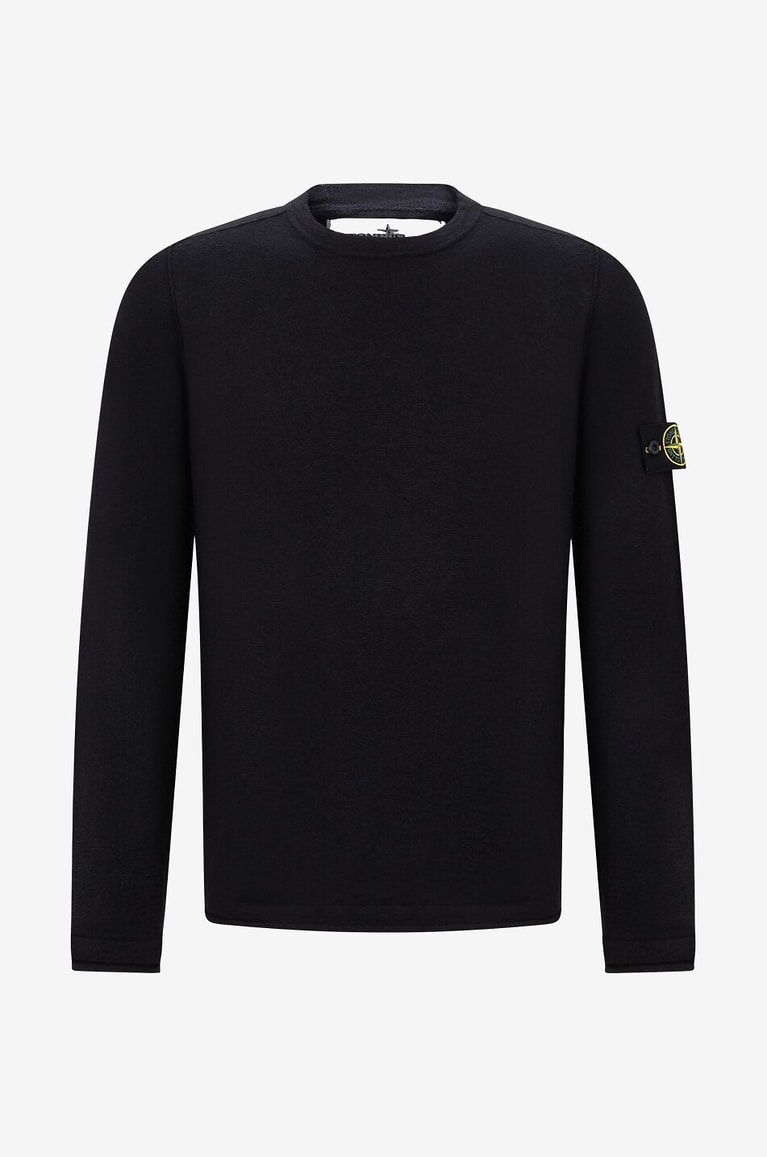 STONE ISLAND Pull en coton flammé à col rond 502B0 Homme NOIR 1
