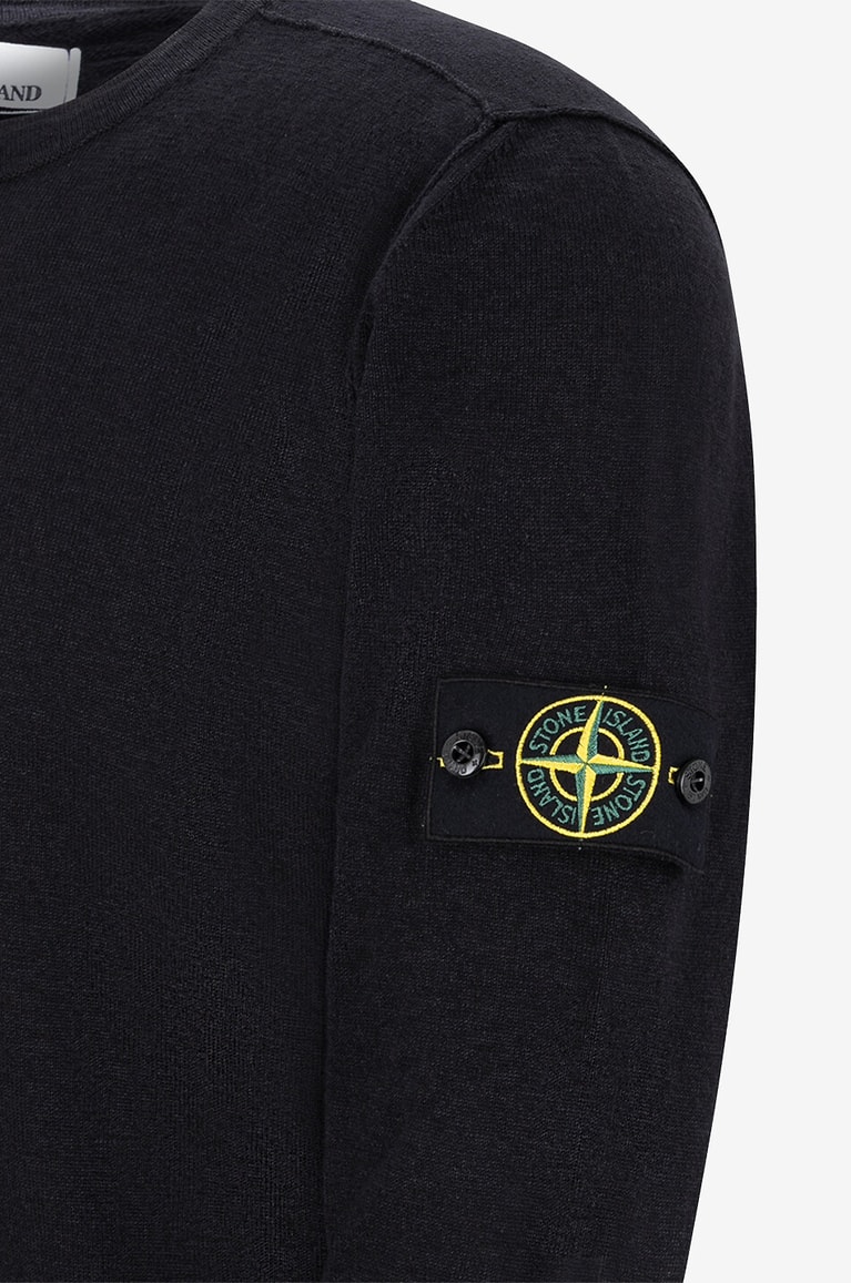 STONE ISLAND Pull en coton flammé à col rond 502B0 Homme NOIR 3