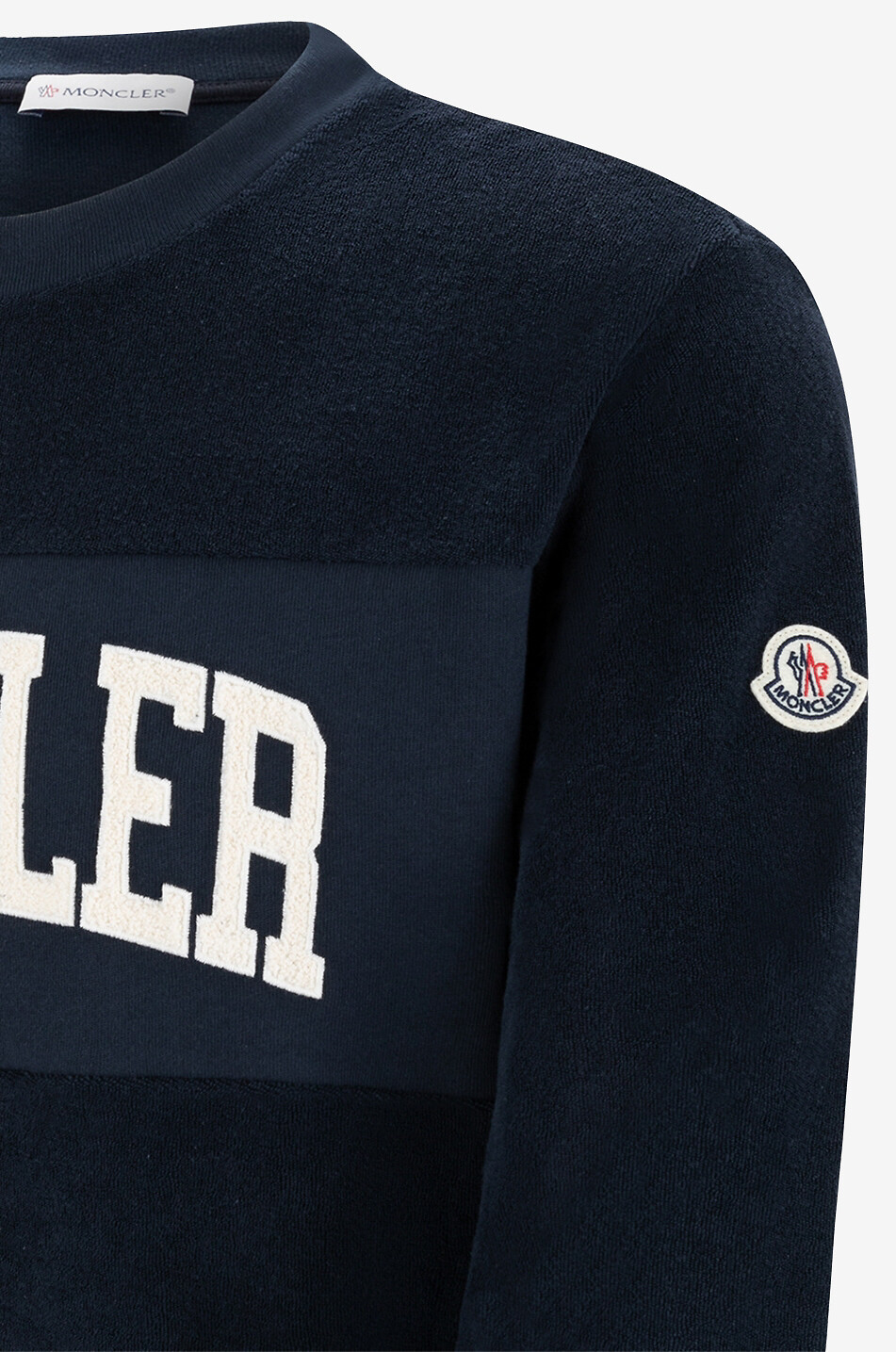 MONCLER Sweat-shirt en éponge à col rond logo universitaire Homme BLEU 3