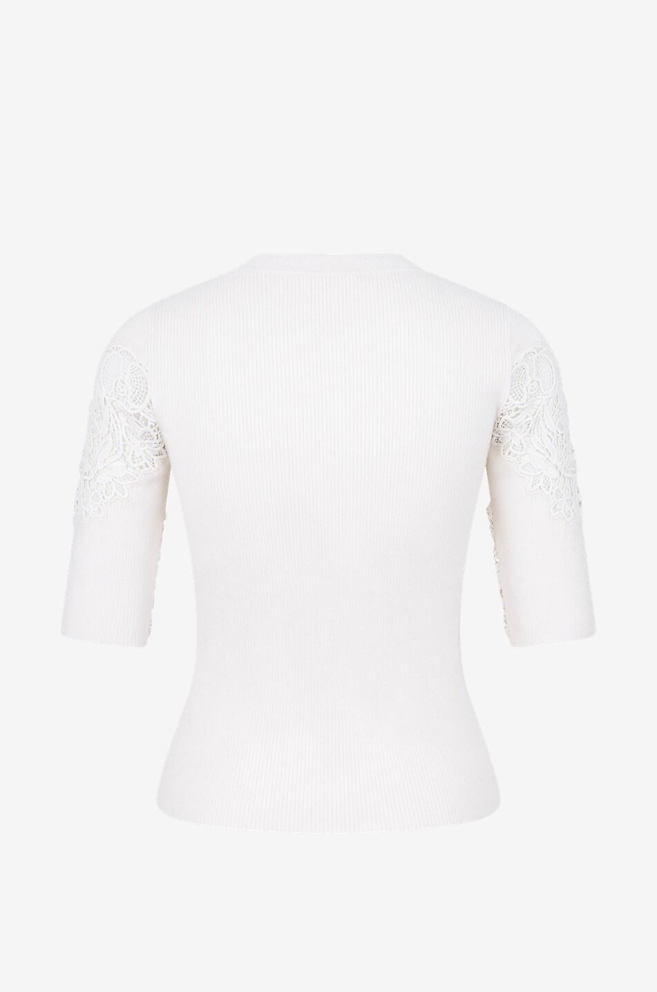 CHLOE Rippstrick-Schlauchpullover mit Dreiviertelärmeln und Spitze Damen WEISS 2