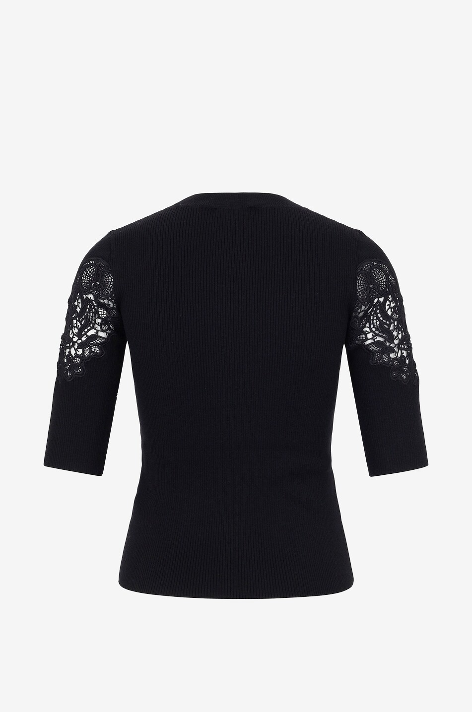 CHLOE Pull chaussette en maille côtelée et dentelle à manches trois-quarts Femme NOIR 2