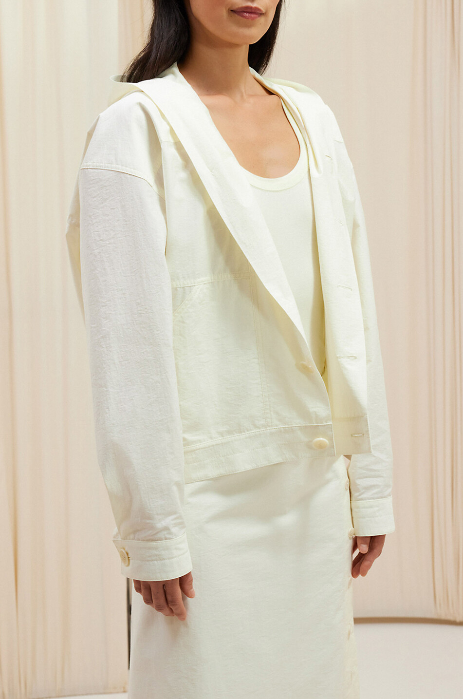 LEMAIRE Blouson léger en coton technique Light Hooded Blouson Femme JAUNE CLAIR 4