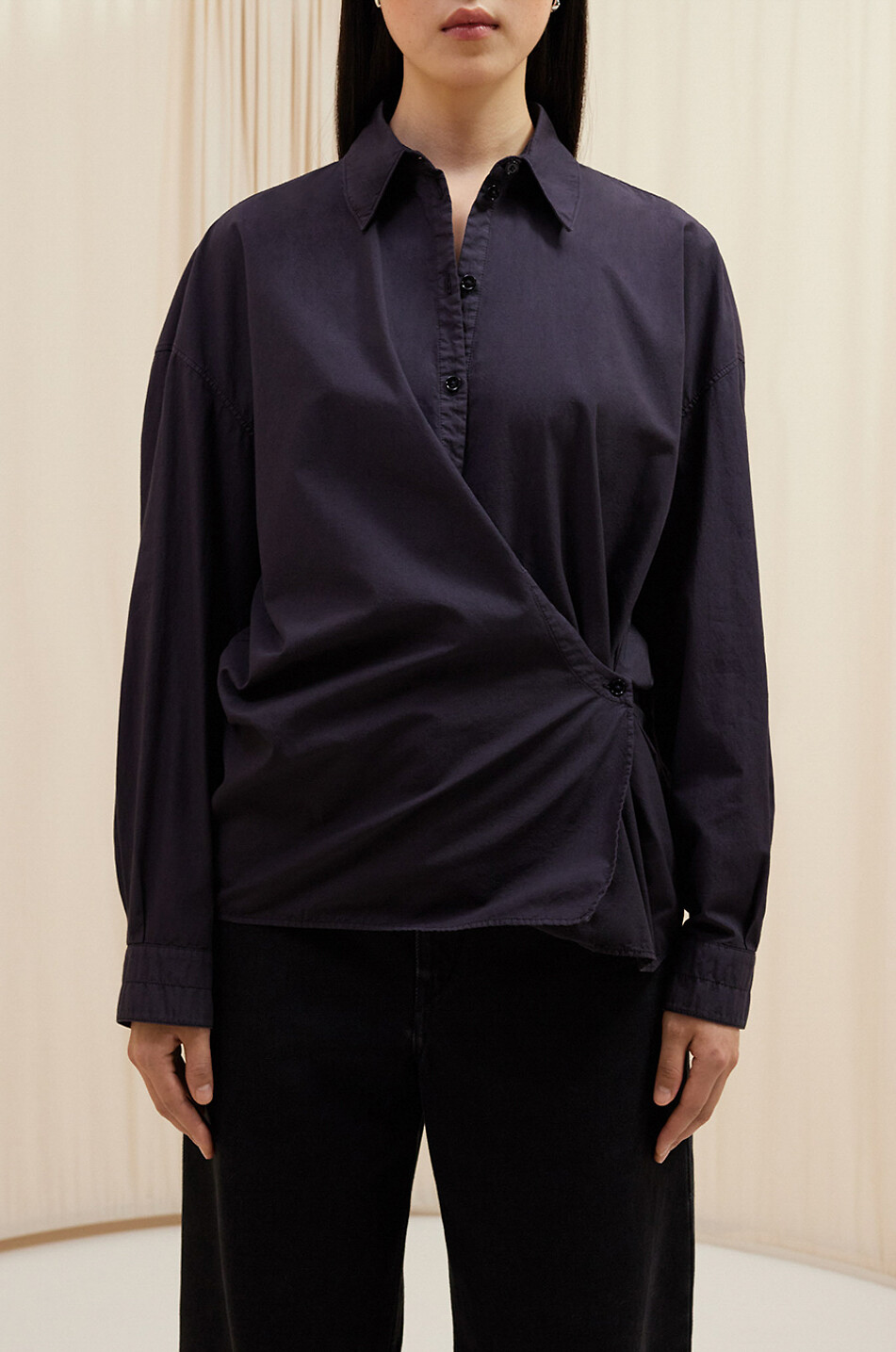 LEMAIRE Asymmetrisches Hemd Straight Collar Twisted Damen DUNKELBLAU 4